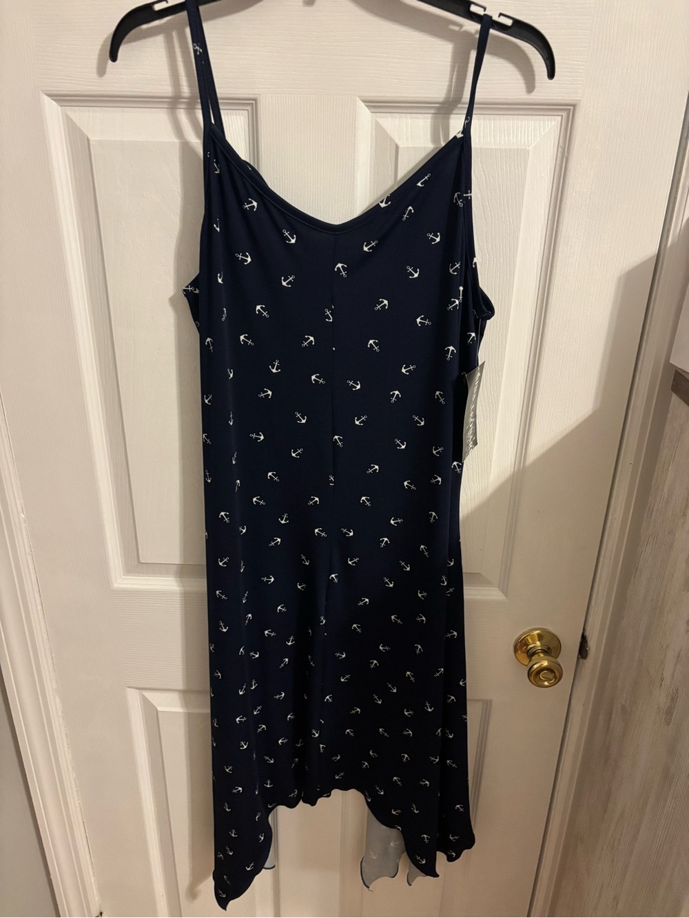 Nina Leonard Navy Anchor Print Slip Dress